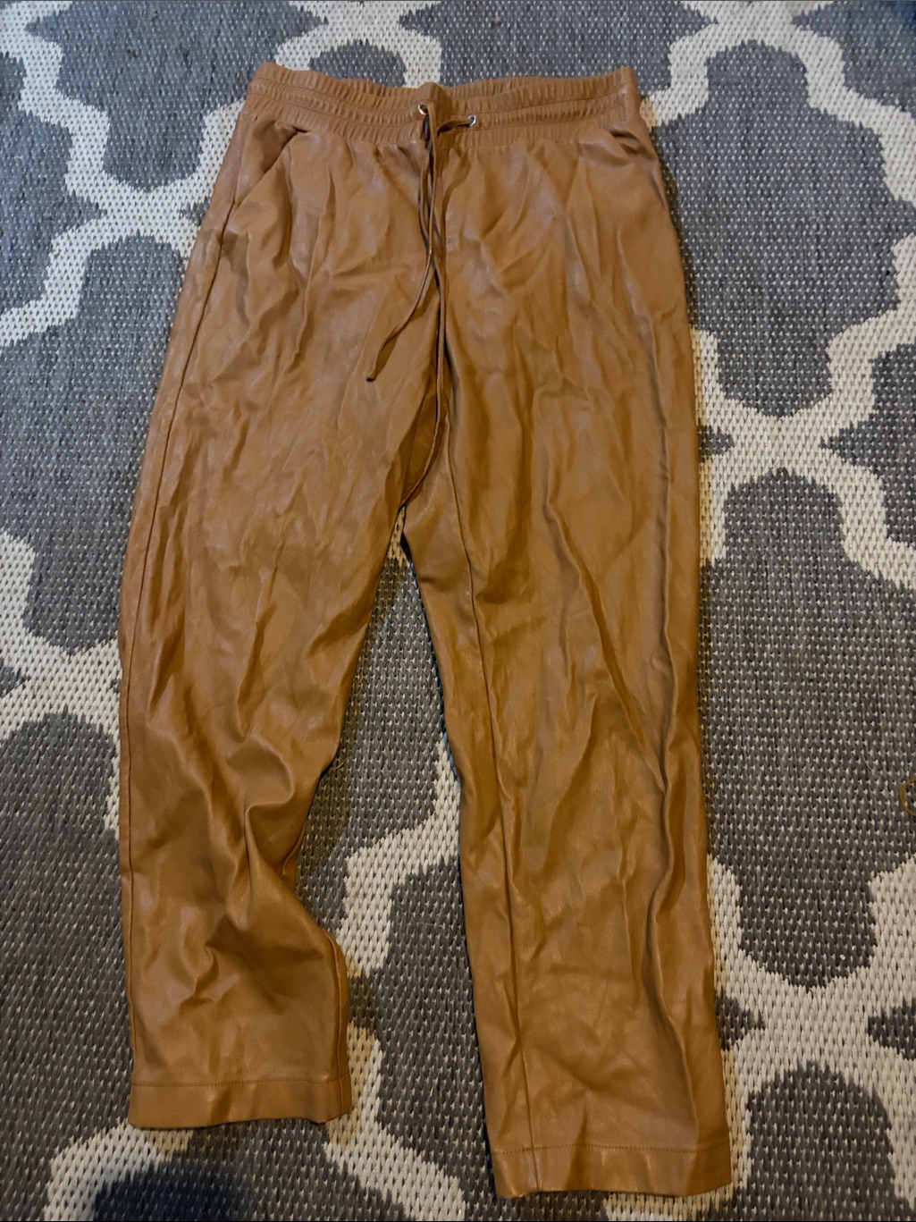 Loft Cropped Faux-Leather Jogger Pants Brown